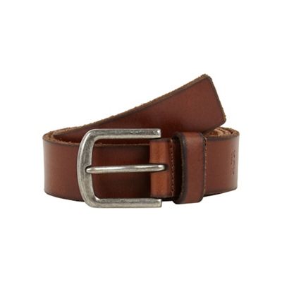 Designer tan burnished edge leather belt